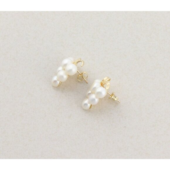 14k Yellow Gold Fresh Water Pearl Earrings Stud Post Earrings - Picture 8 of 9